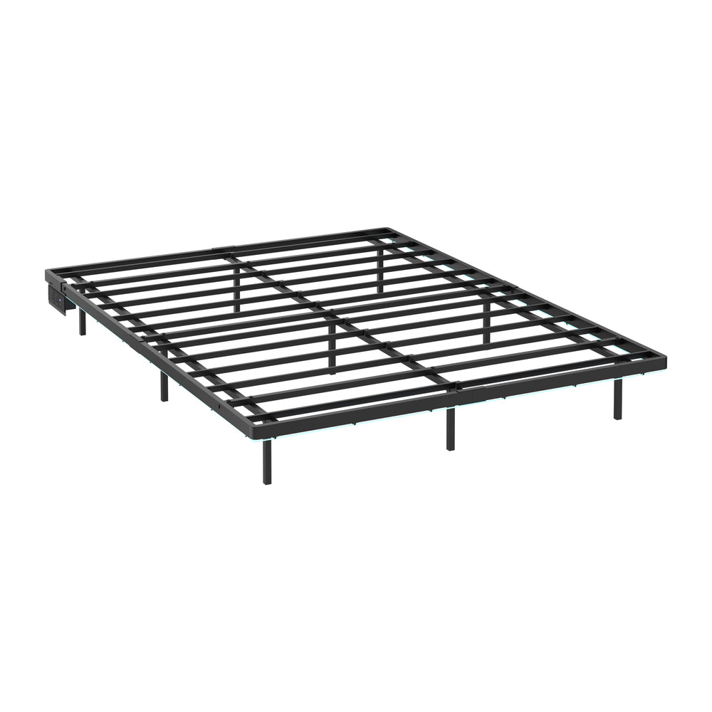 Oikiture Floating Double Metal Bed Frame LED Light AC USB Black