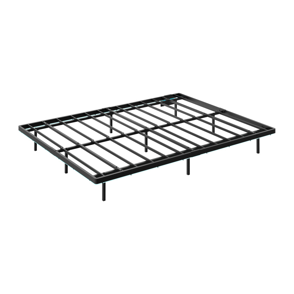 Oikiture Floating Double Metal Bed Frame LED Light AC USB Black