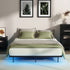 Oikiture Floating Double Metal Bed Frame LED Light AC USB Black