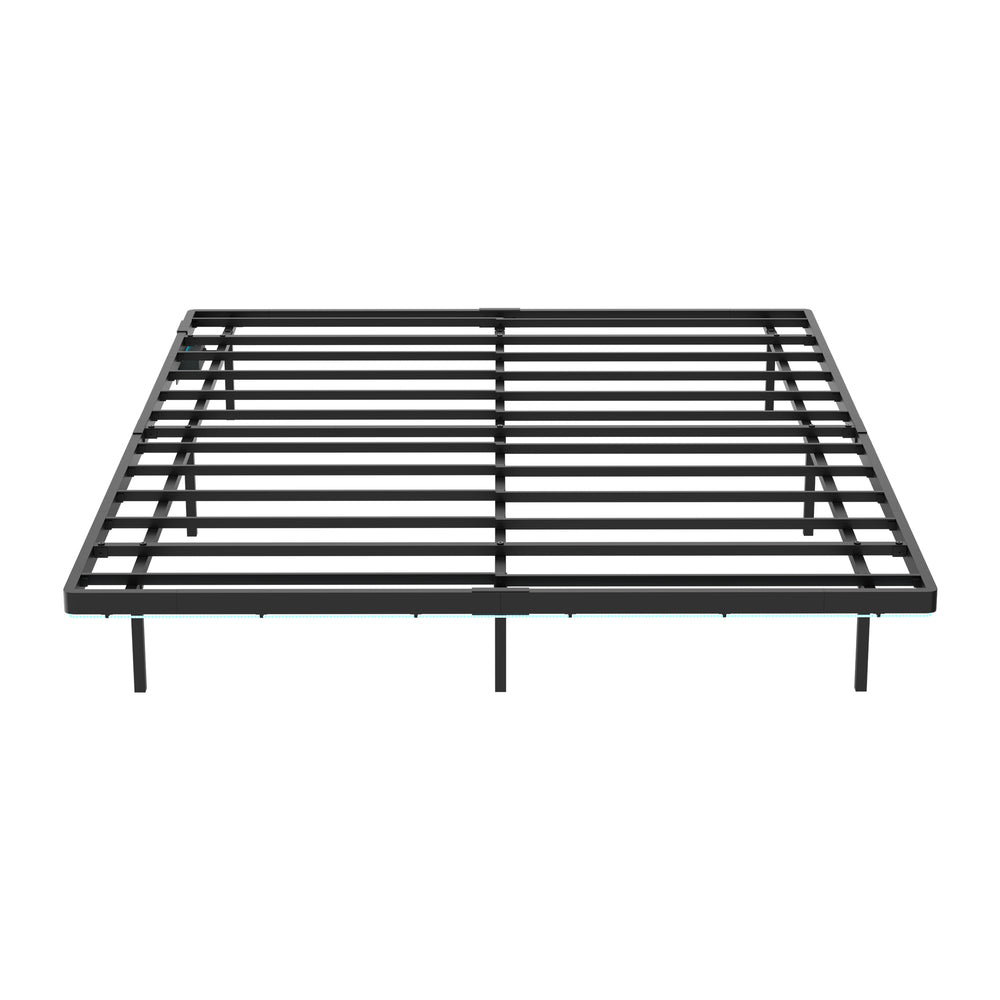 Oikiture Floating Metal Bed Frame Queen Size LED Light AC USB Black