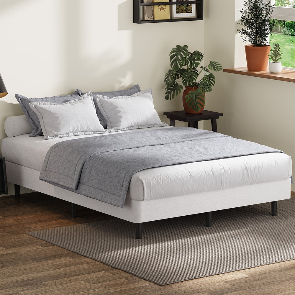 Double Ensemble Metal Bed Base, Fabric Cover Platform Bed, Grey Colour