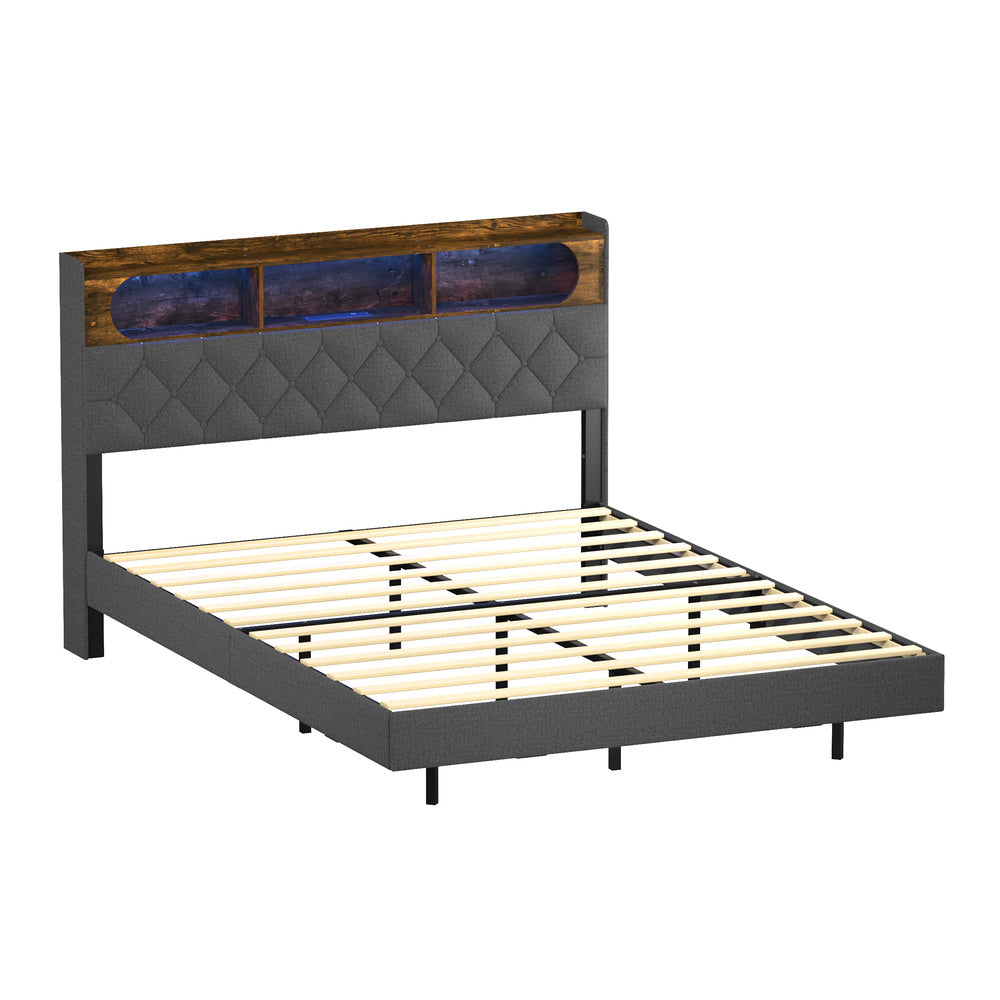 Double Size Bed Frame Floating Beds With LED Headboard USB