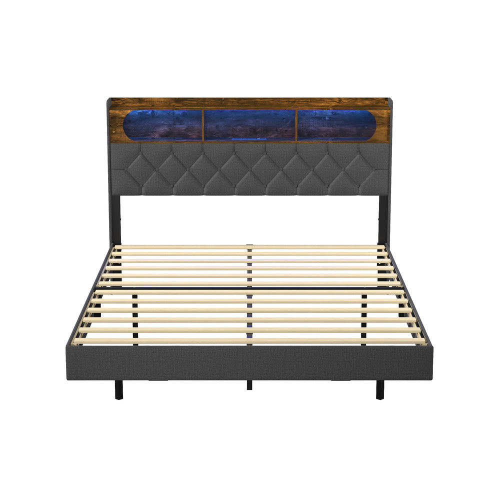 Double Size Bed Frame Floating Beds With LED Headboard USB