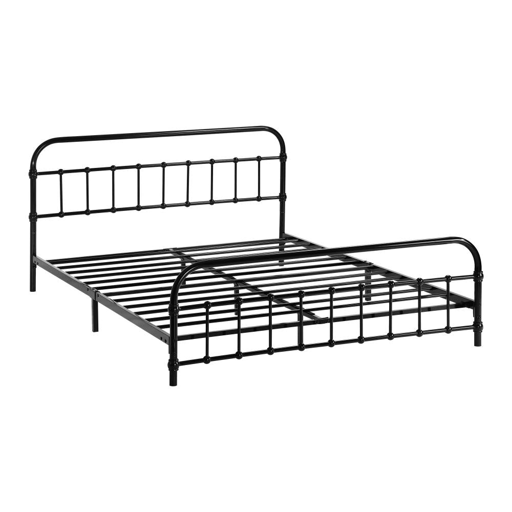 Metal Bed Frame Double Size Railing-style Black