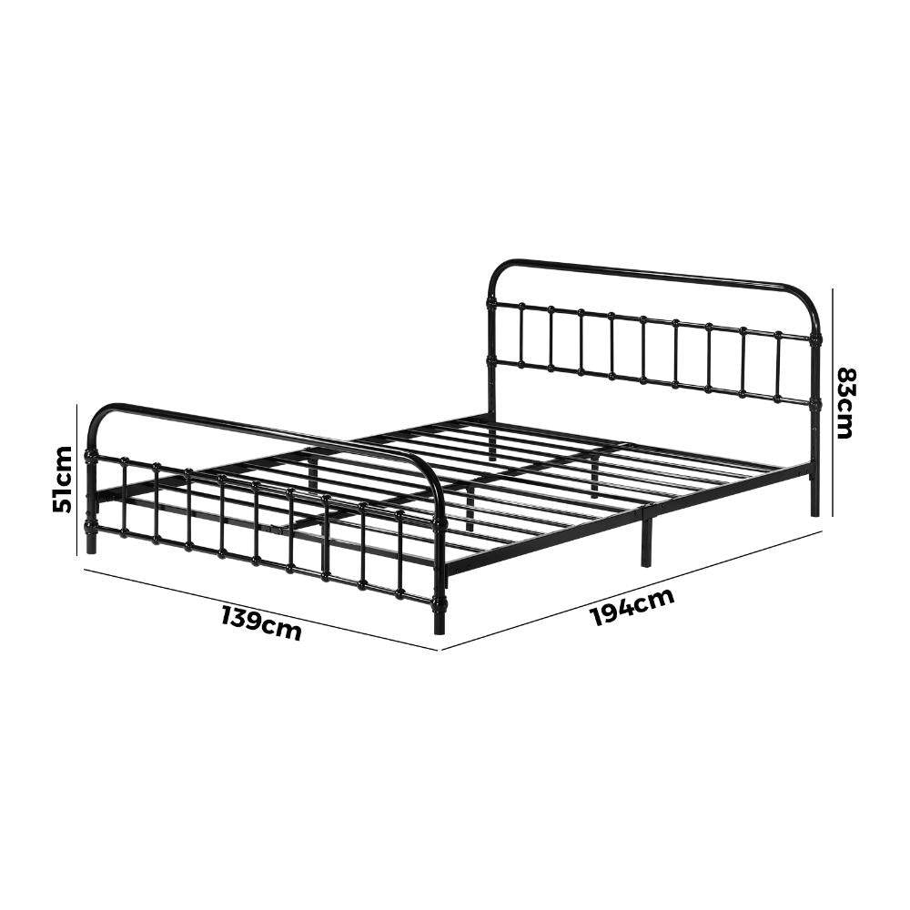 Metal Bed Frame Double Size Railing-style Black