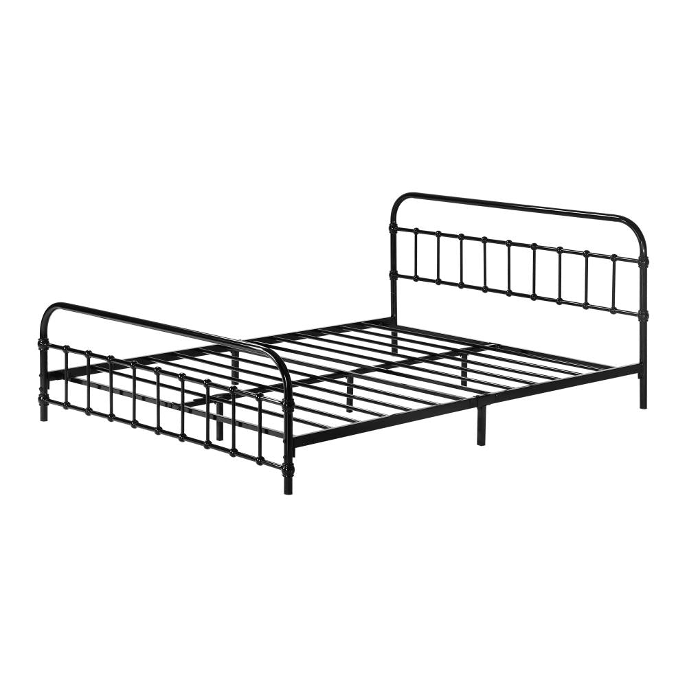 Metal Bed Frame Double Size Railing-style Black