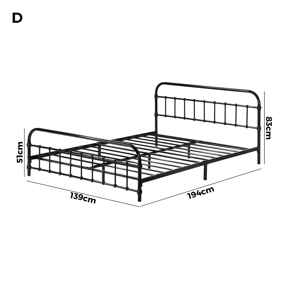 Metal Bed Frame Double Size Railing-style Black