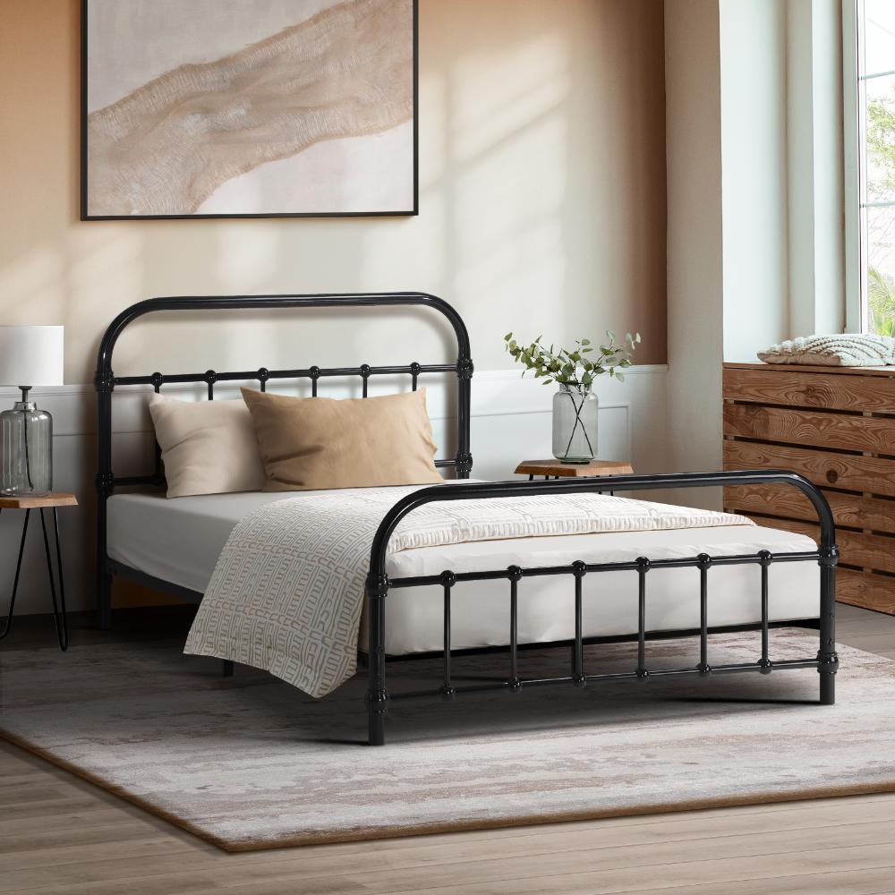 Metal Bed Frame King Single Railing-style Black