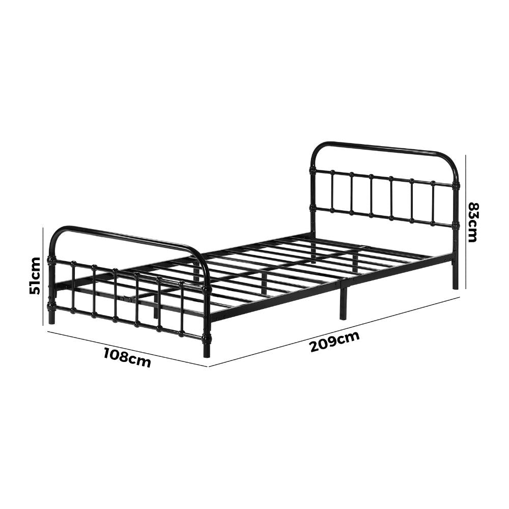 Metal Bed Frame King Single Railing-style Black