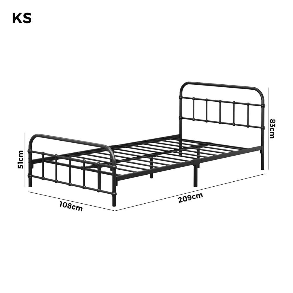 Metal Bed Frame King Single Railing-style Black