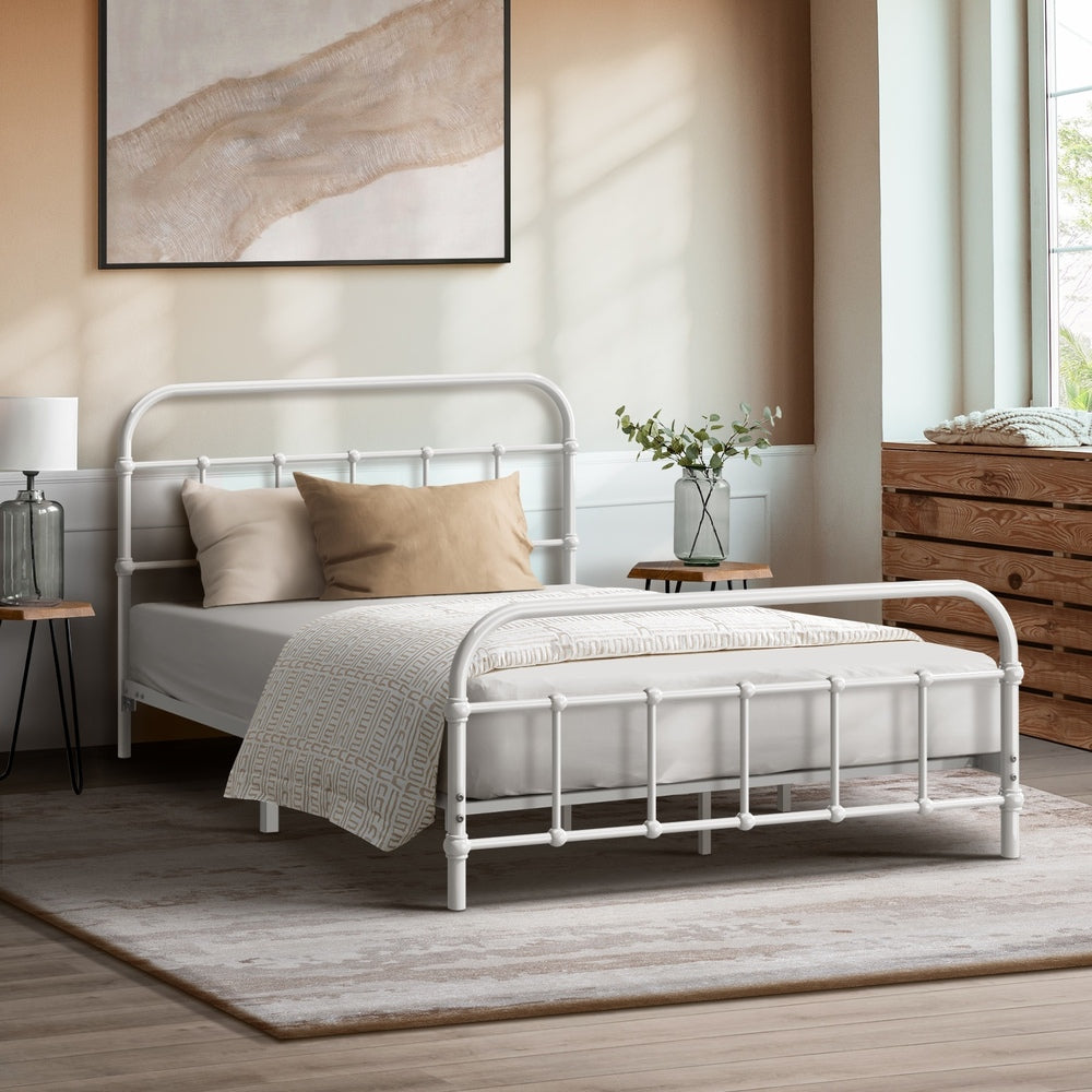 Bed Frame Metal King Single Bed Platform White