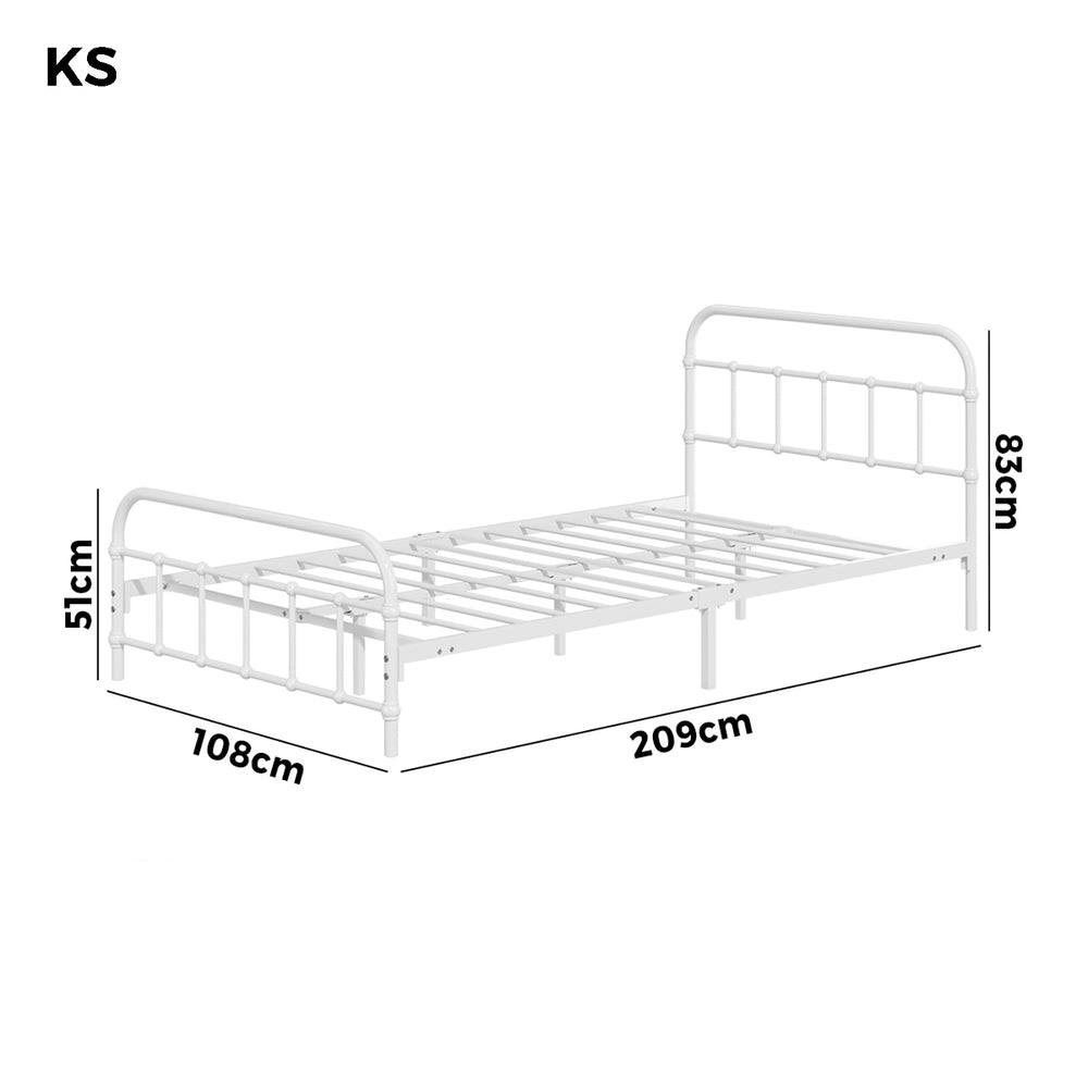 Bed Frame Metal King Single Bed Platform White