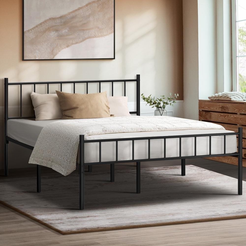 Bed Frame Double Size Metal Base Platform Black COMA