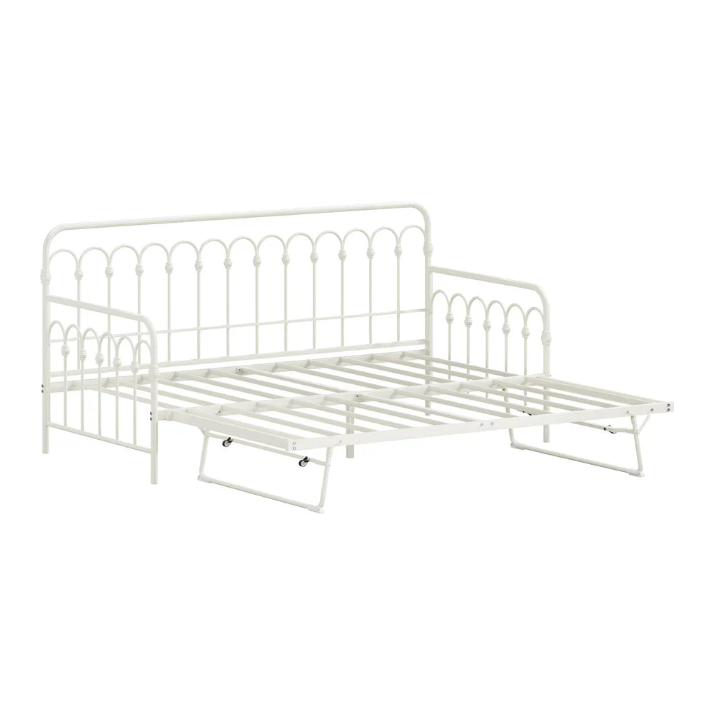 Trundle Bed Frame Daybed Single Size Base Metal Beige