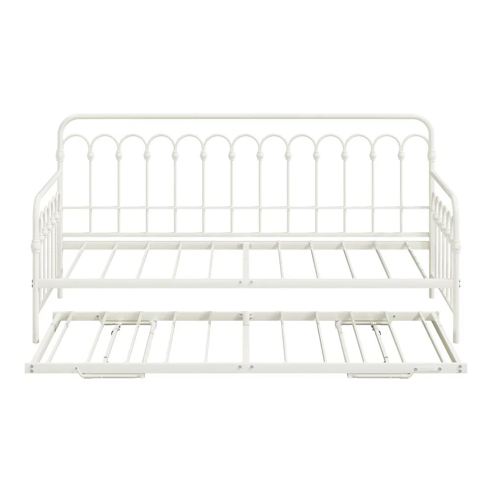 Trundle Bed Frame Daybed Single Size Base Metal Beige