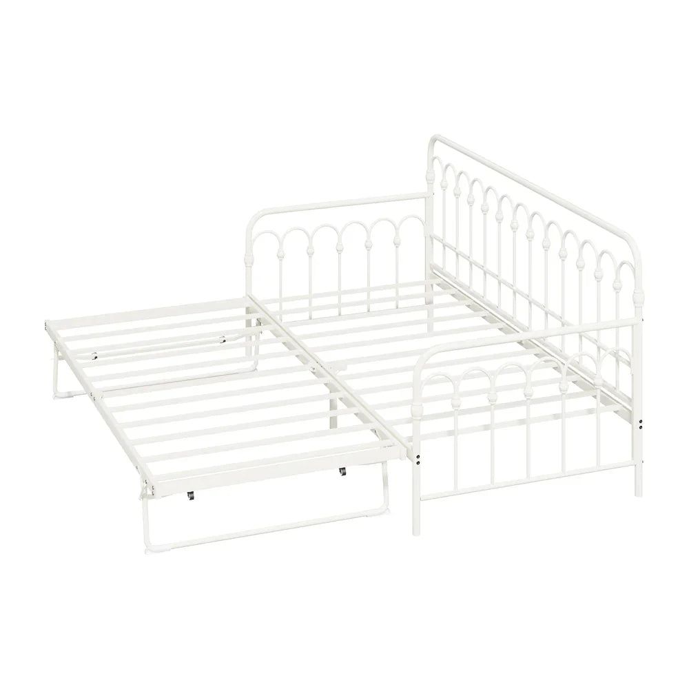 Trundle Bed Frame Daybed Single Size Base Metal Beige