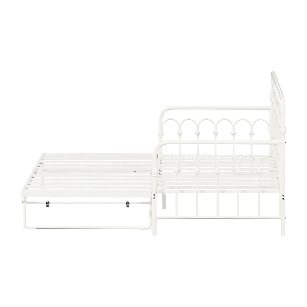 Trundle Bed Frame Daybed Single Size Base Metal Beige