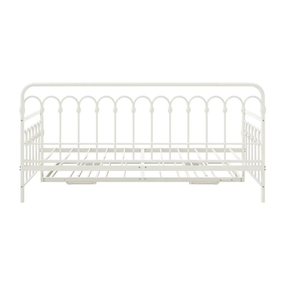Trundle Bed Frame Daybed Single Size Base Metal Beige