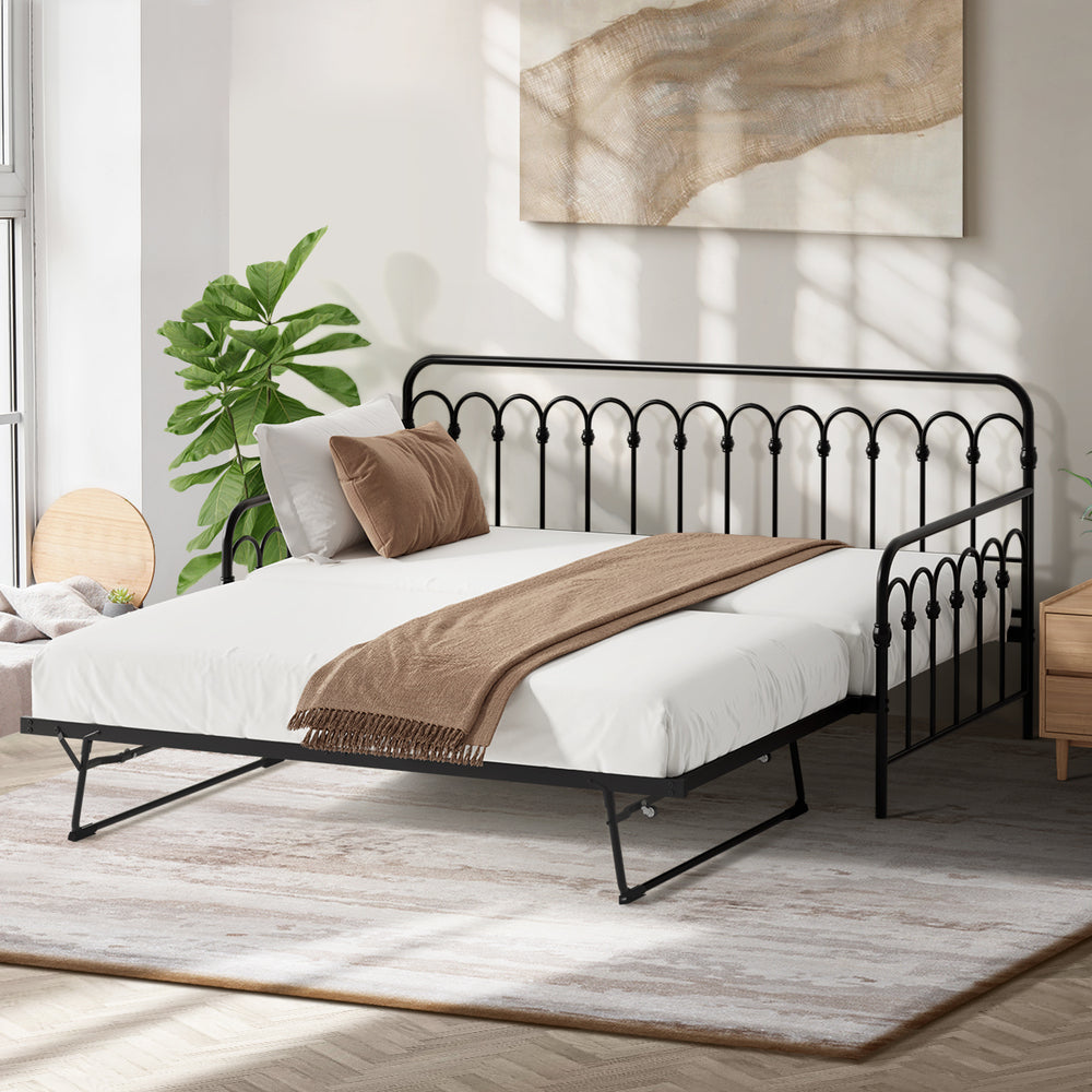 Trundle Bed Frame Daybed Single Size Base Metal Black