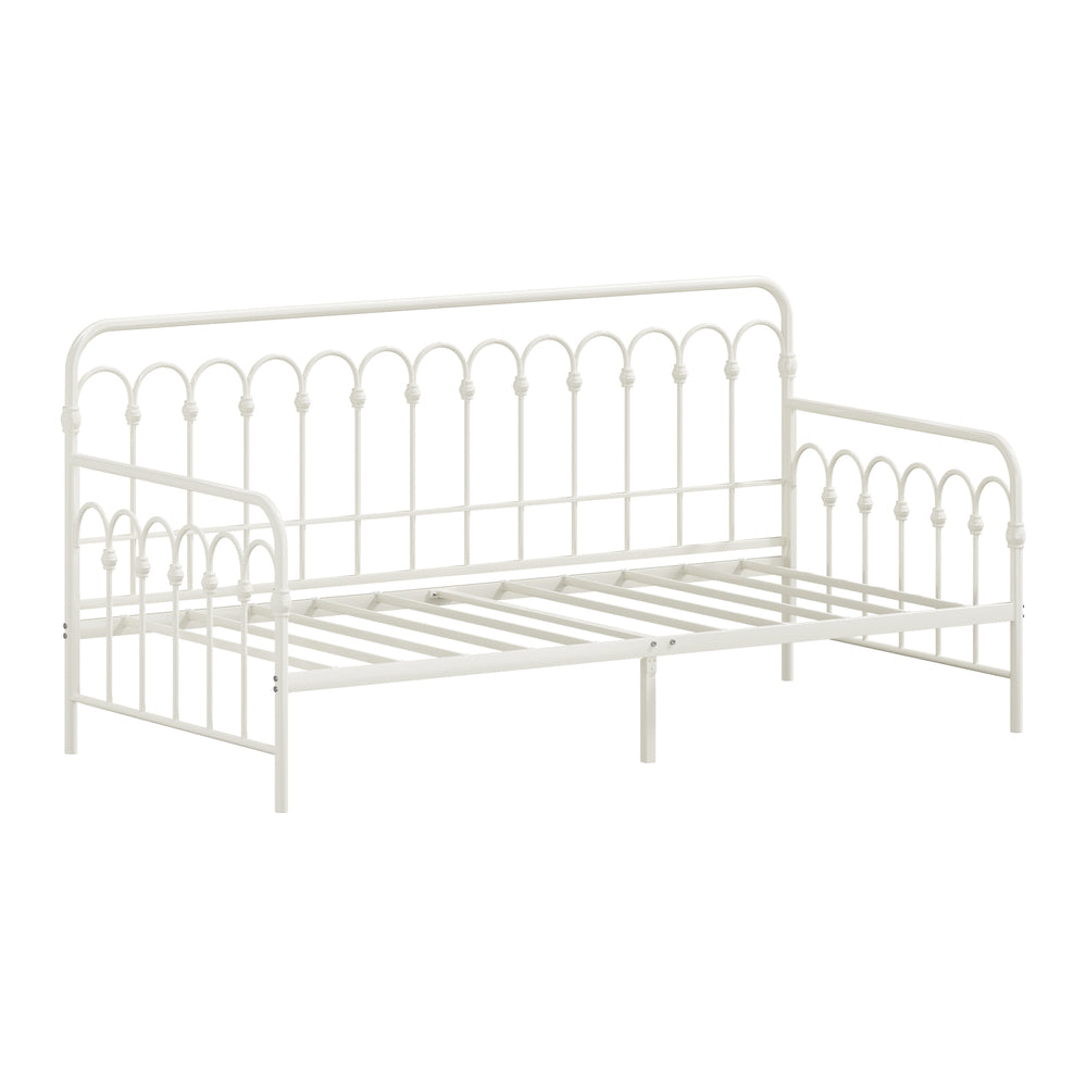 Metal Daybed Frame Single Size Sofa Bed Steel Slat Beige