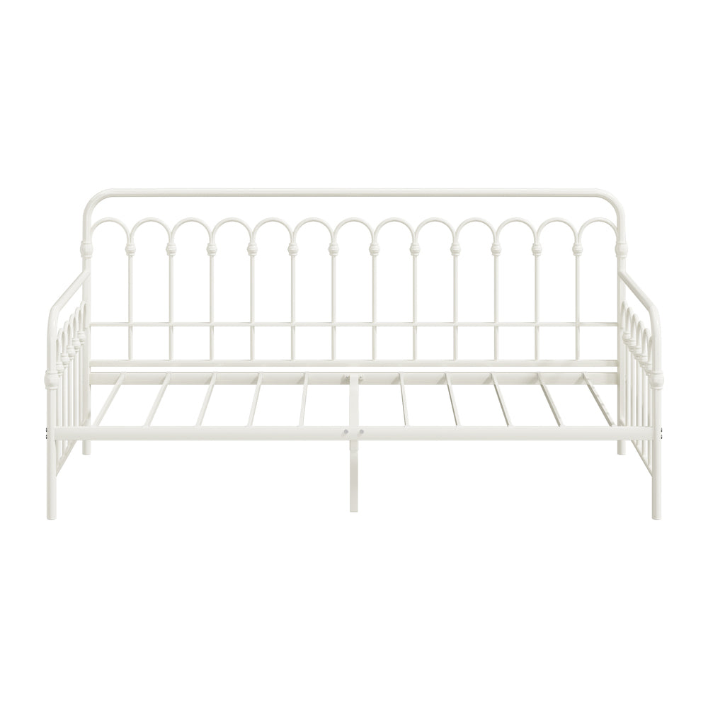 Metal Daybed Frame Single Size Sofa Bed Steel Slat Beige