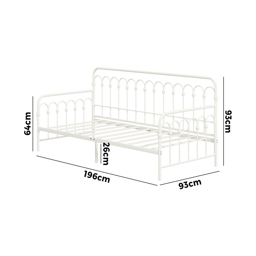 Metal Daybed Frame Single Size Sofa Bed Steel Slat Beige