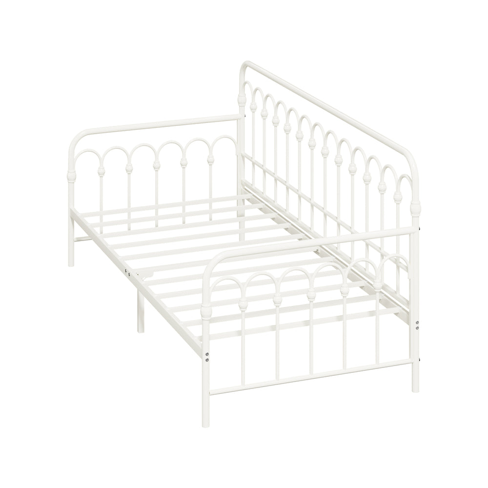 Metal Daybed Frame Single Size Sofa Bed Steel Slat Beige