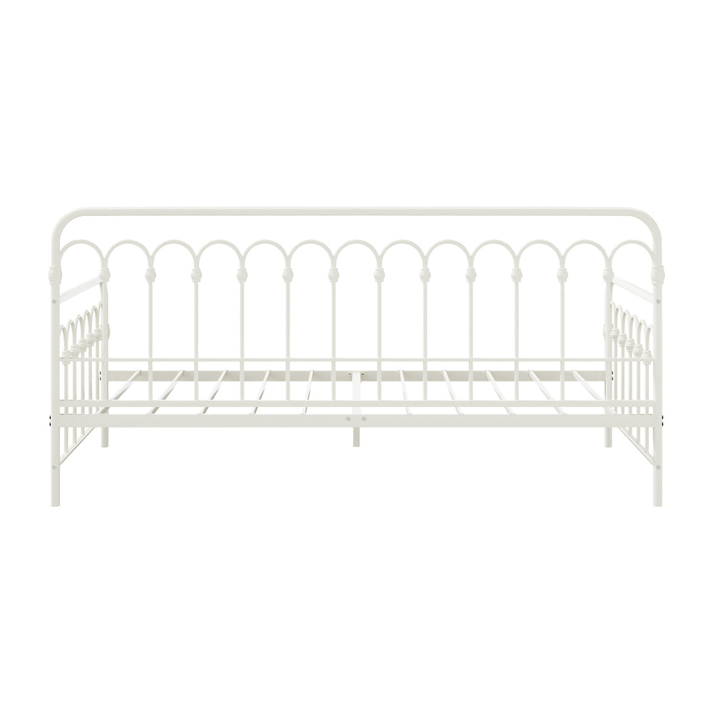 Metal Daybed Frame Single Size Sofa Bed Steel Slat Beige