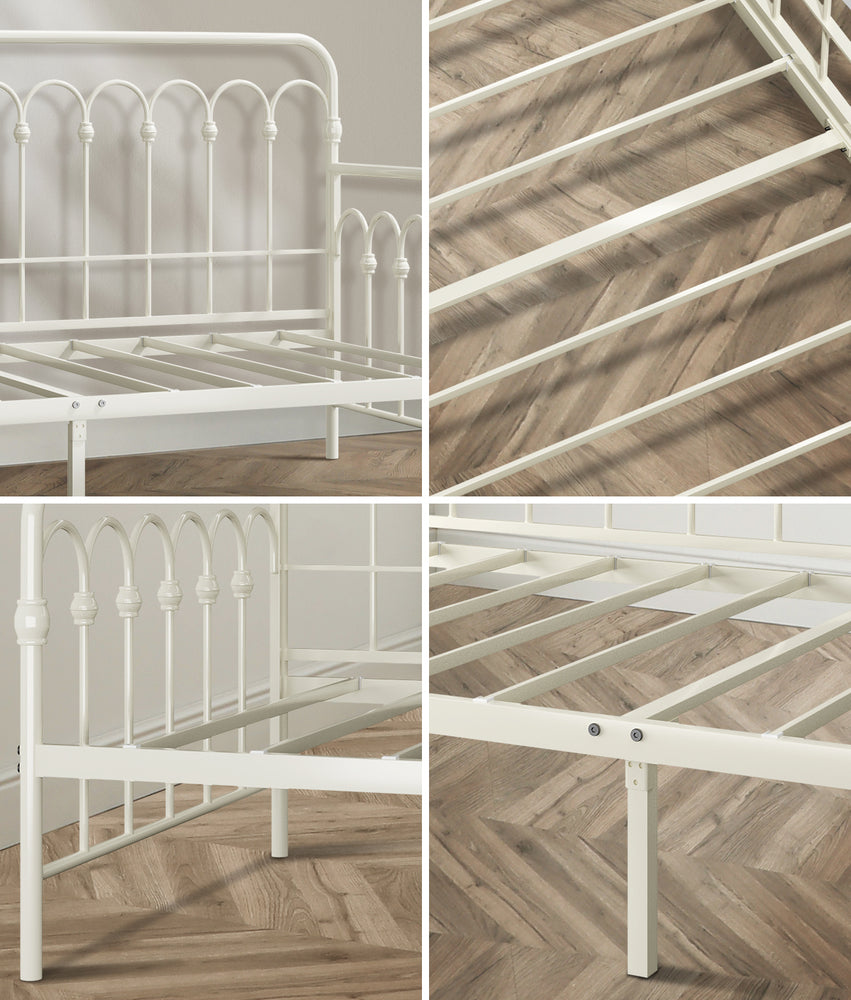 Metal Daybed Frame Single Size Sofa Bed Steel Slat Beige