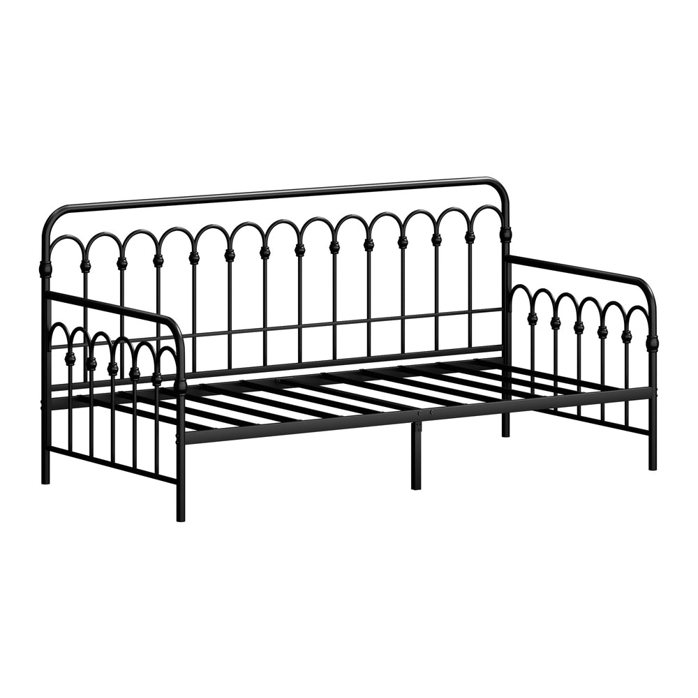 Metal Daybed Frame Single Size Sofa Bed Steel Slat Black
