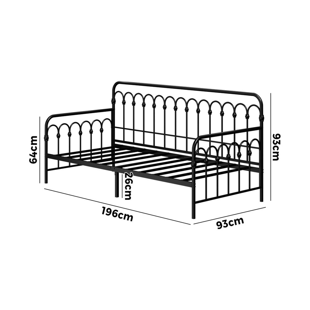 Metal Daybed Frame Single Size Sofa Bed Steel Slat Black