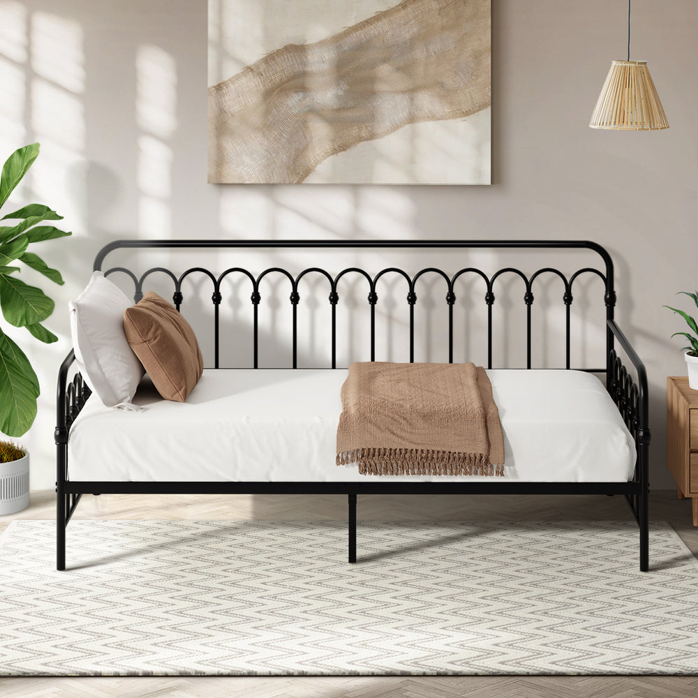 Metal Daybed Frame Single Size Sofa Bed Steel Slat Black