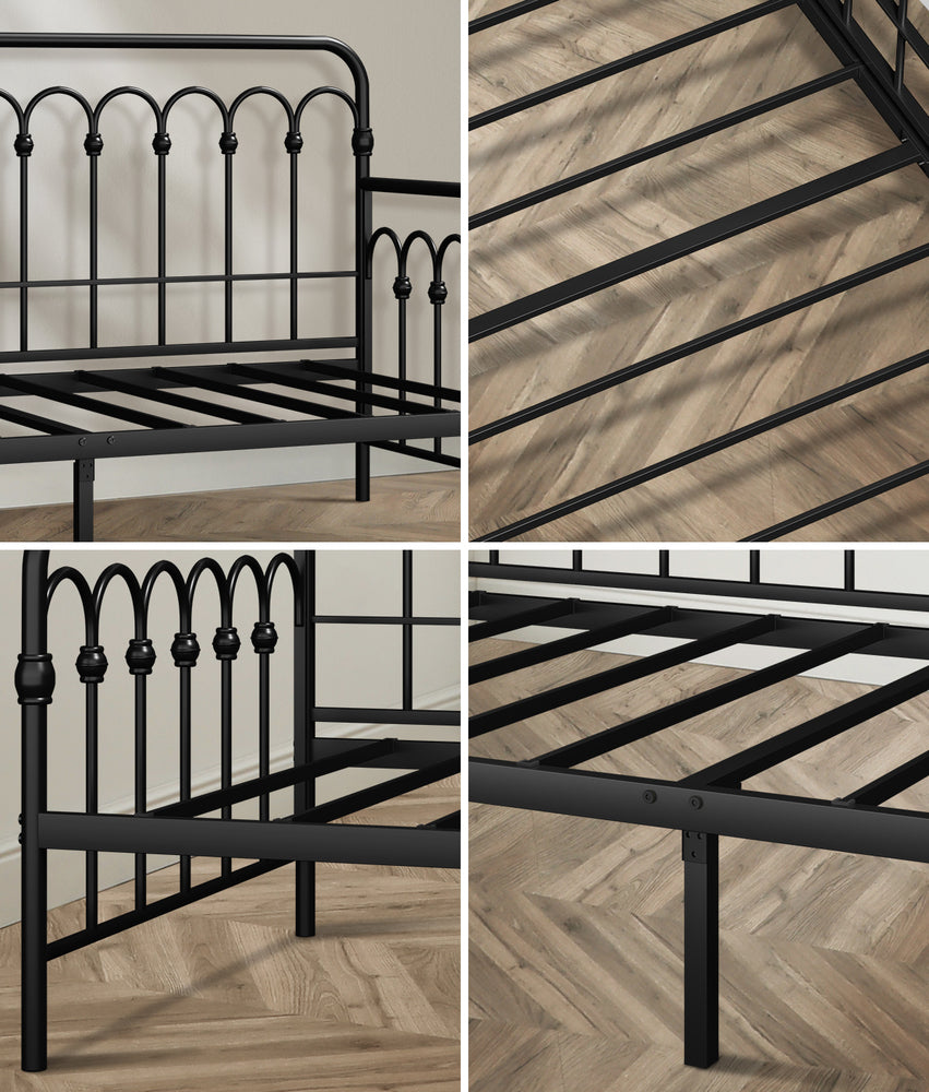 Metal Daybed Frame Single Size Sofa Bed Steel Slat Black