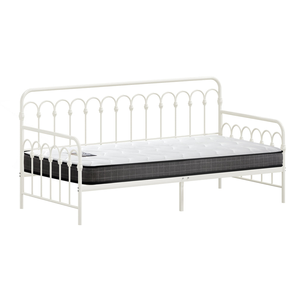 Oikiture Metal Daybed Frame Single Size Sofa Bed with Mattress Beige