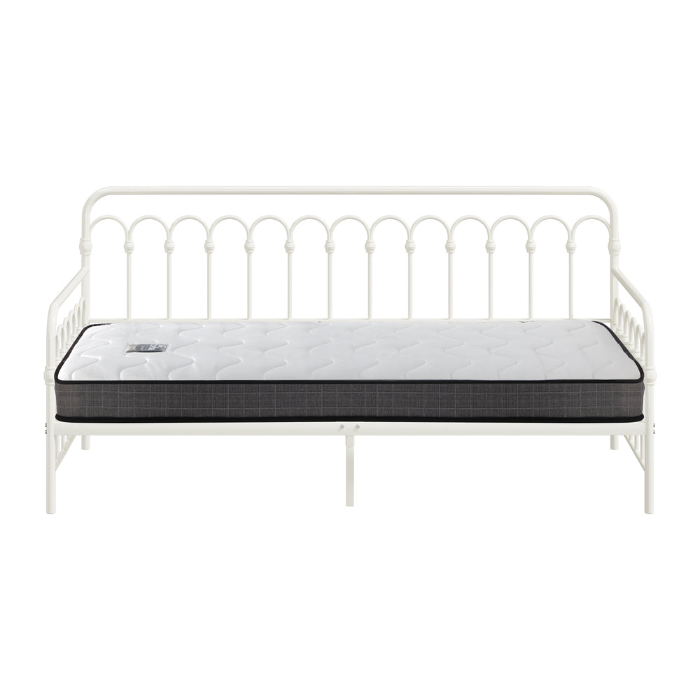 Oikiture Metal Daybed Frame Single Size Sofa Bed with Mattress Beige