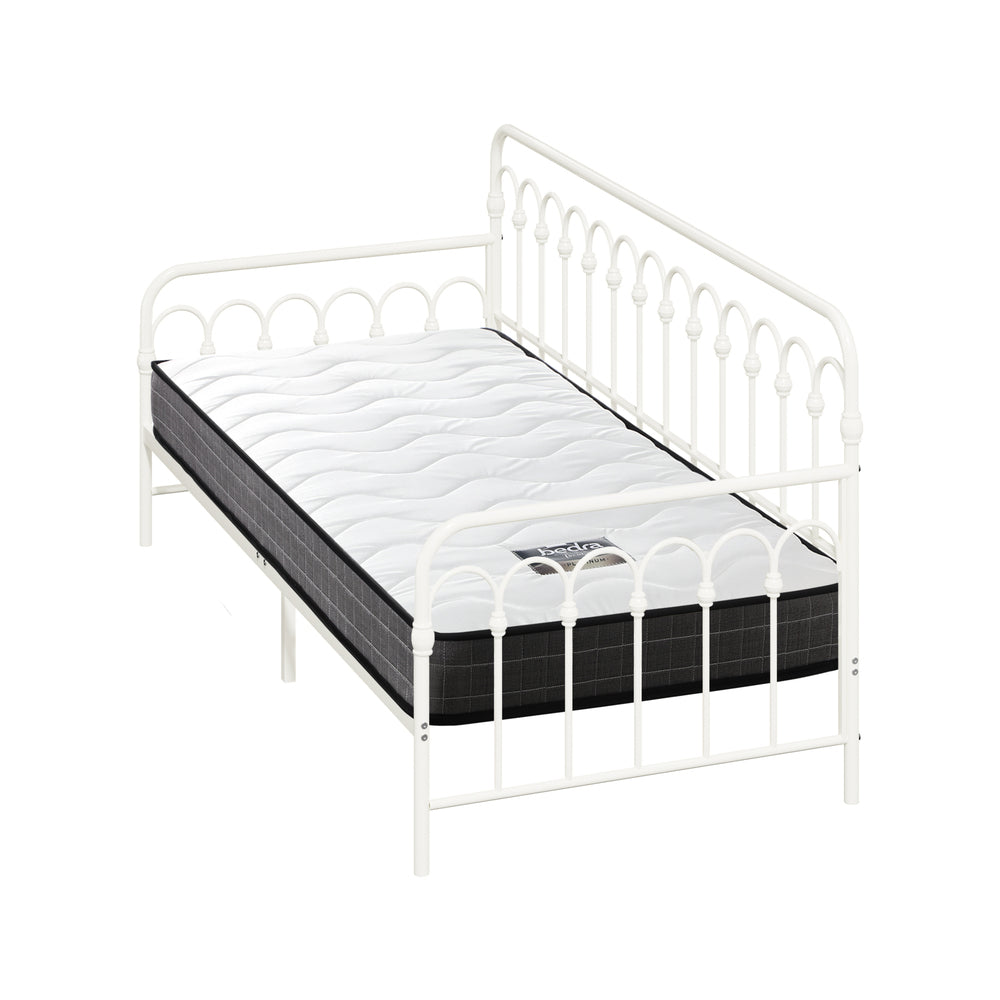Oikiture Metal Daybed Frame Single Size Sofa Bed with Mattress Beige