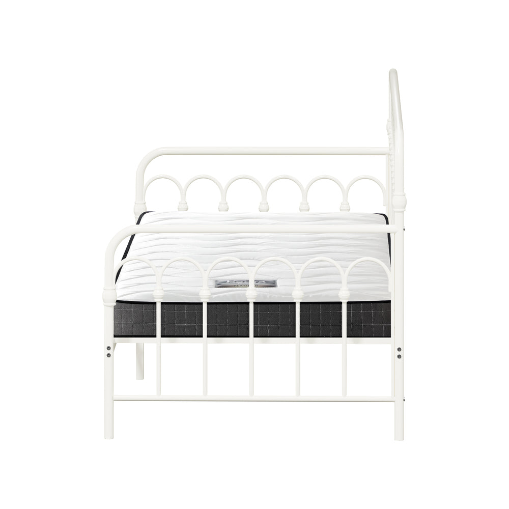 Oikiture Metal Daybed Frame Single Size Sofa Bed with Mattress Beige