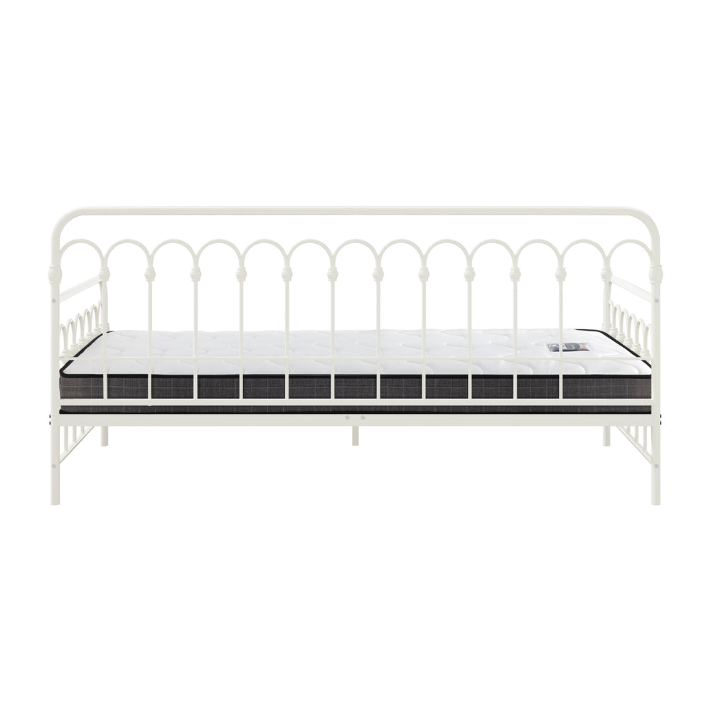 Oikiture Metal Daybed Frame Single Size Sofa Bed with Mattress Beige