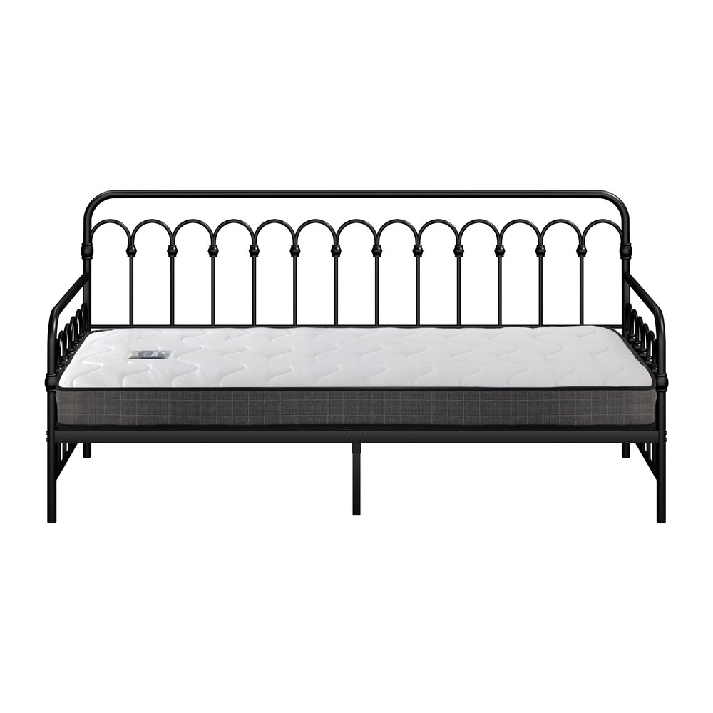 Oikiture Metal Daybed Frame Single Size Sofa Bed with Mattress Black