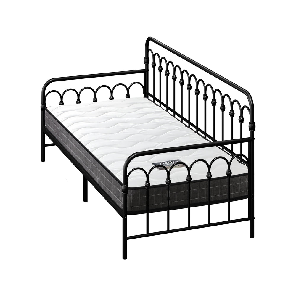 Oikiture Metal Daybed Frame Single Size Sofa Bed with Mattress Black