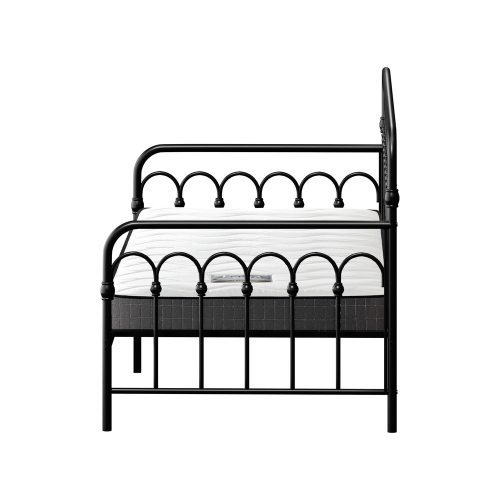 Oikiture Metal Daybed Frame Single Size Sofa Bed with Mattress Black