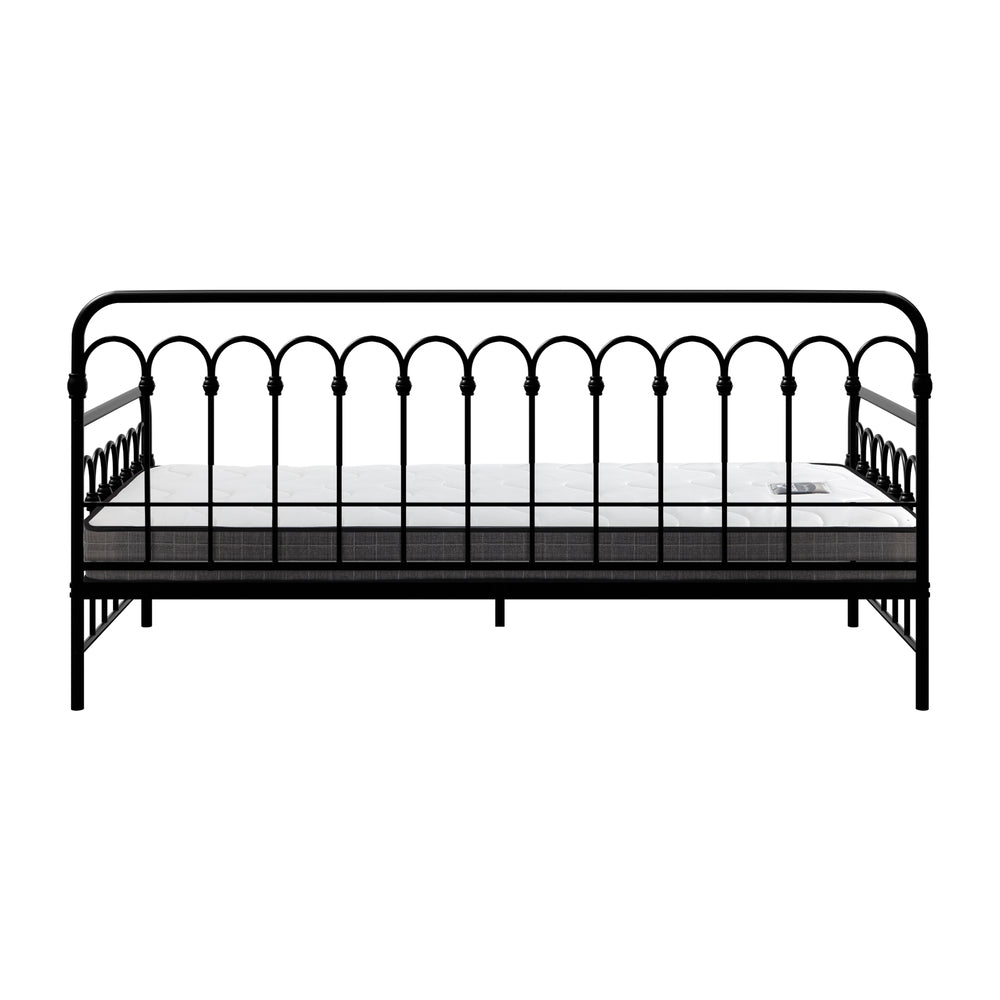 Oikiture Metal Daybed Frame Single Size Sofa Bed with Mattress Black