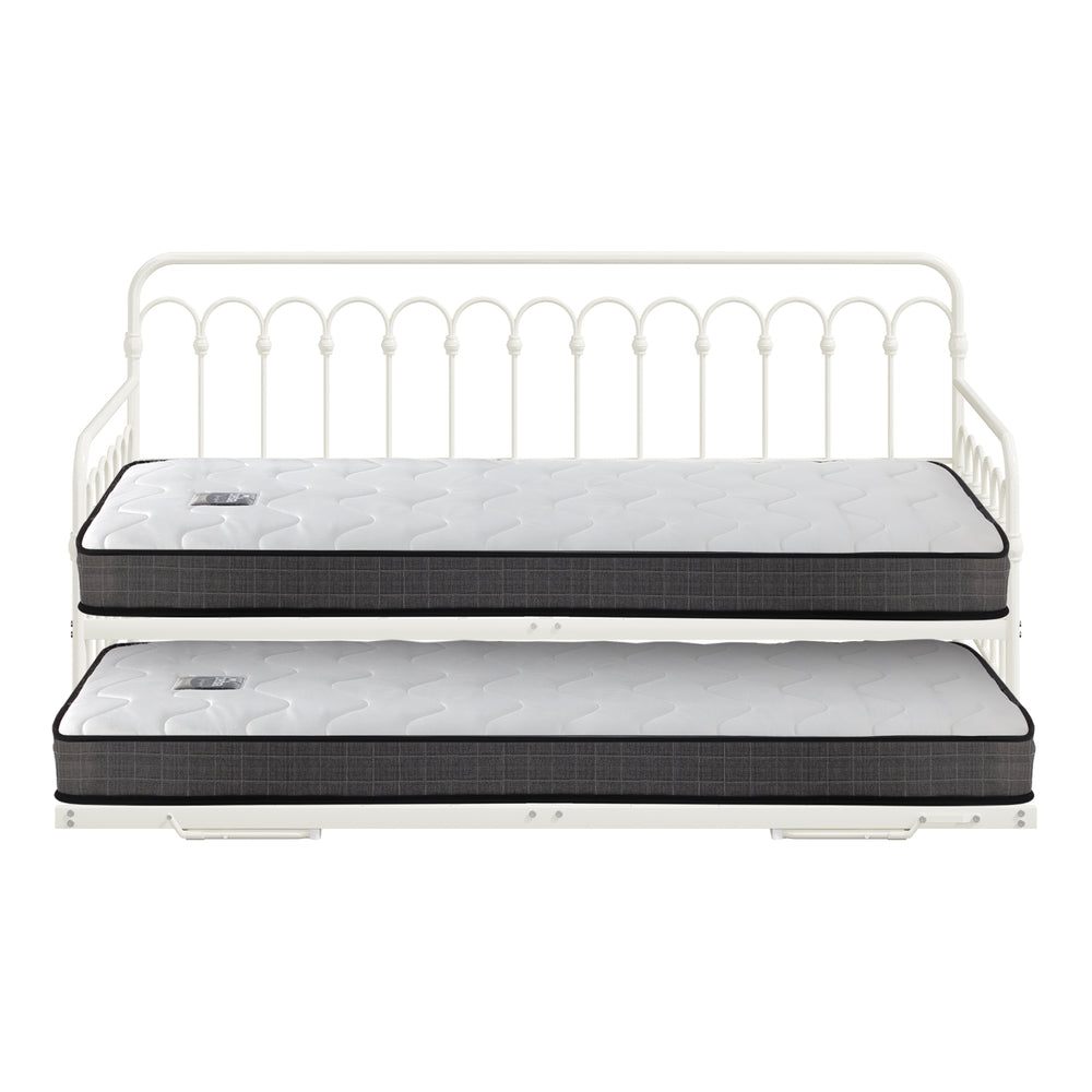 Trundle Bed Frame Daybed Single Size Beige with Mattress x2