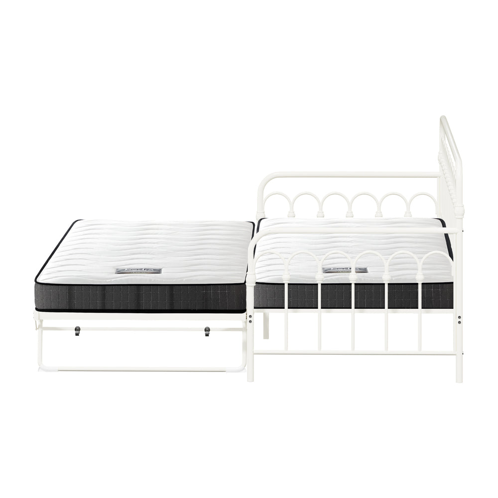 Trundle Bed Frame Daybed Single Size Beige with Mattress x2