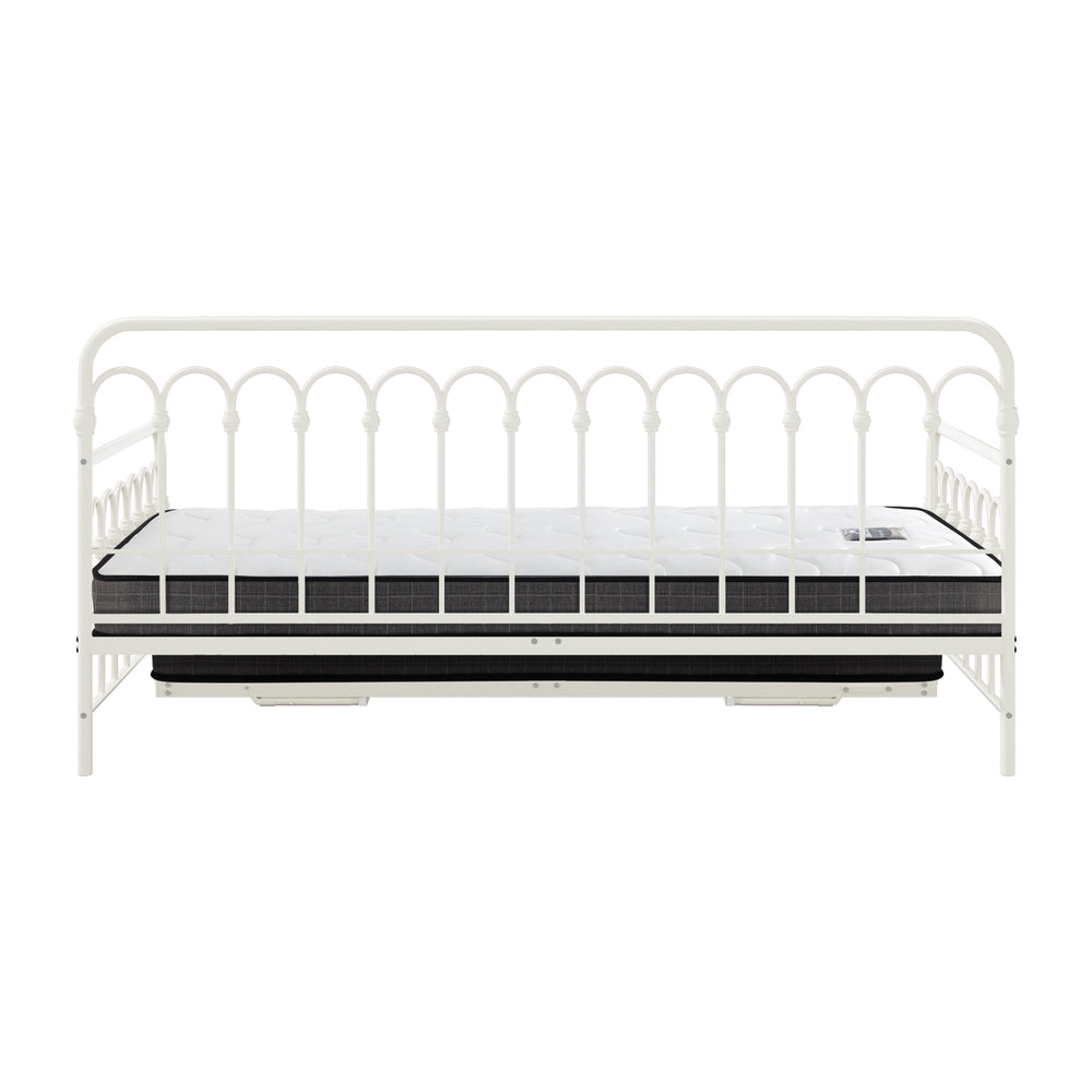 Trundle Bed Frame Daybed Single Size Beige with Mattress x2