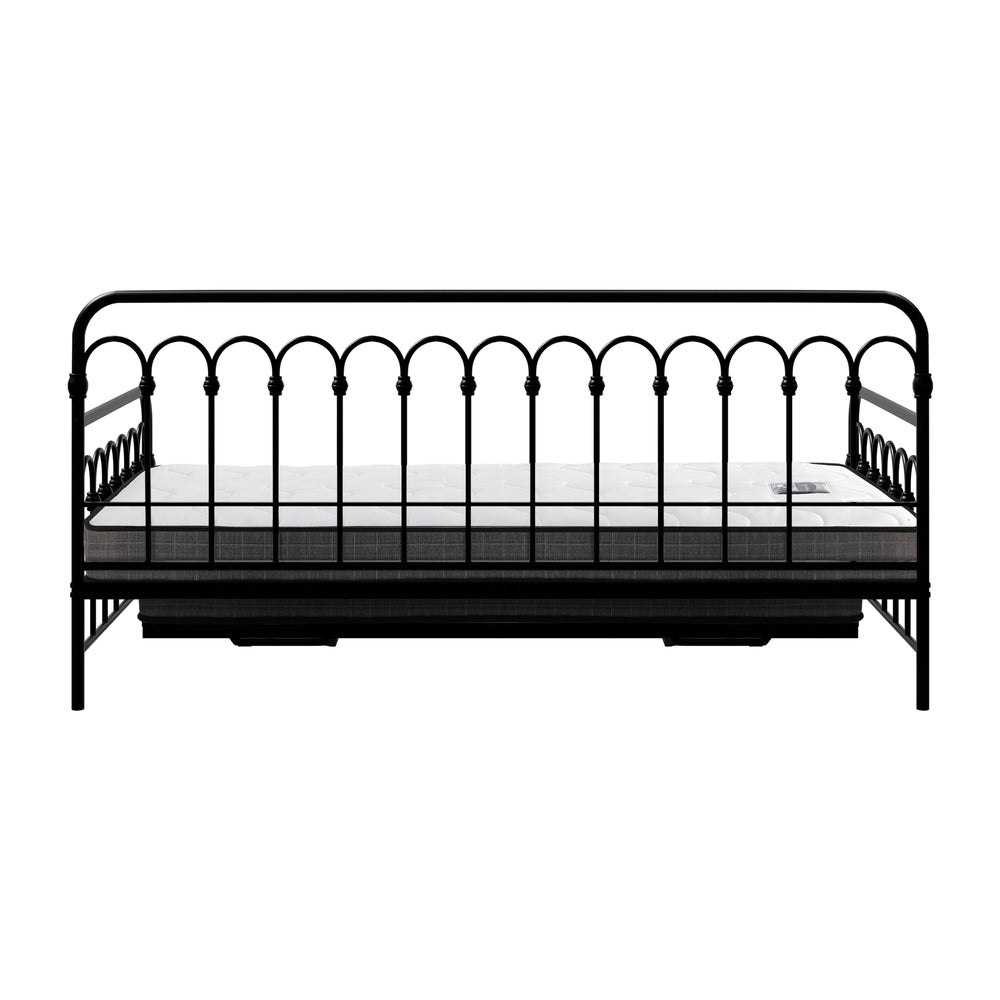 Trundle Bed Frame Daybed Single Size Black with Mattress x2
