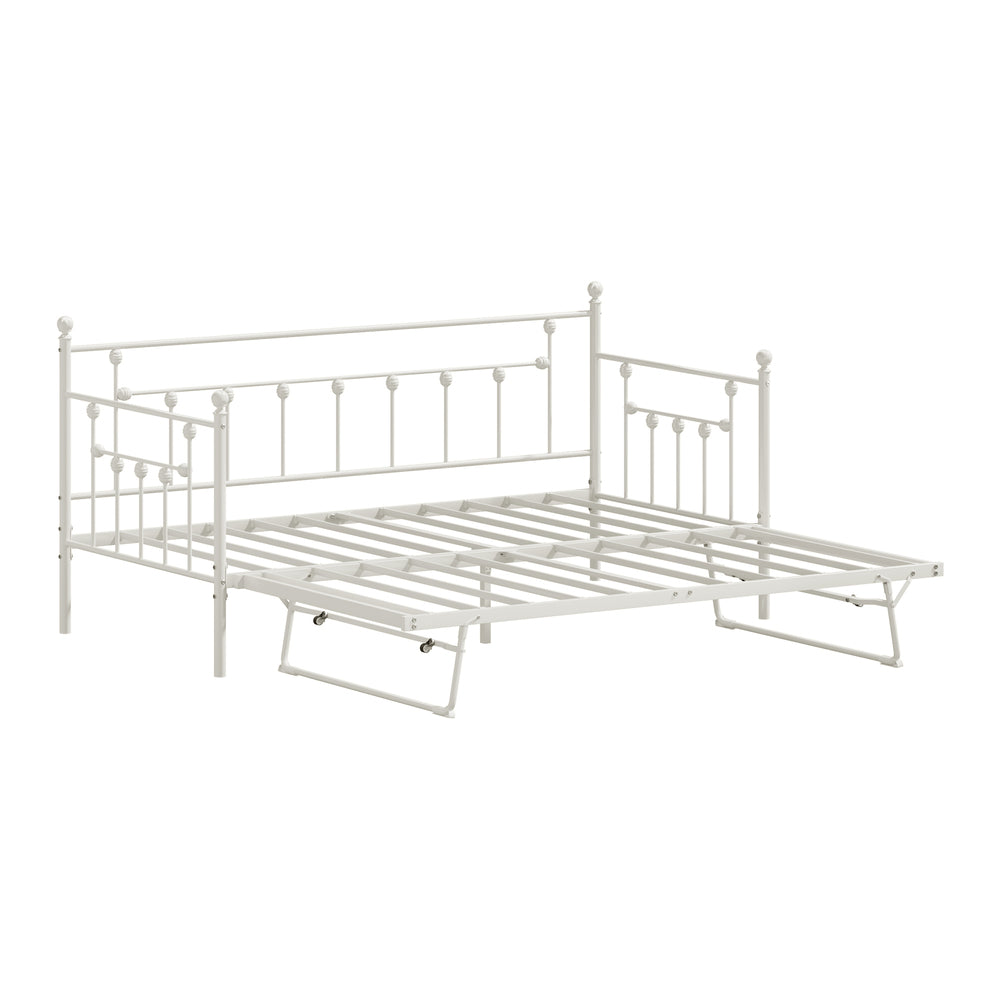 Trundle Bed Frame Single Size Metal 2x Single Beds Beige