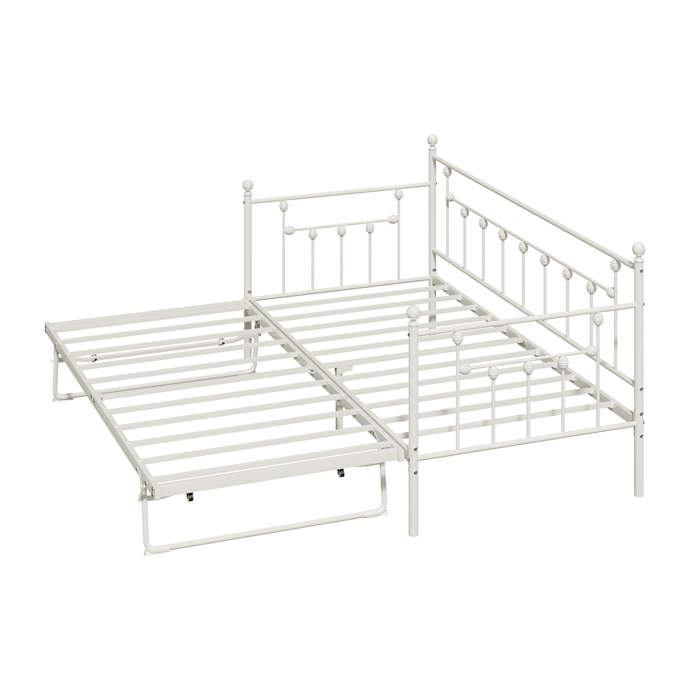 Trundle Bed Frame Single Size Metal 2x Single Beds Beige