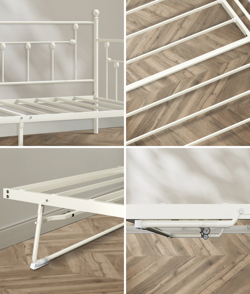 Trundle Bed Frame Single Size Metal 2x Single Beds Beige