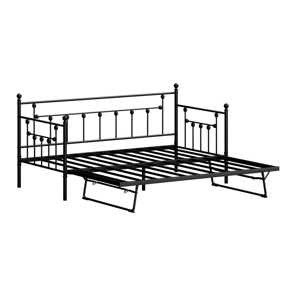 Trundle Bed Frame Single Size Metal 2x Single Beds Black